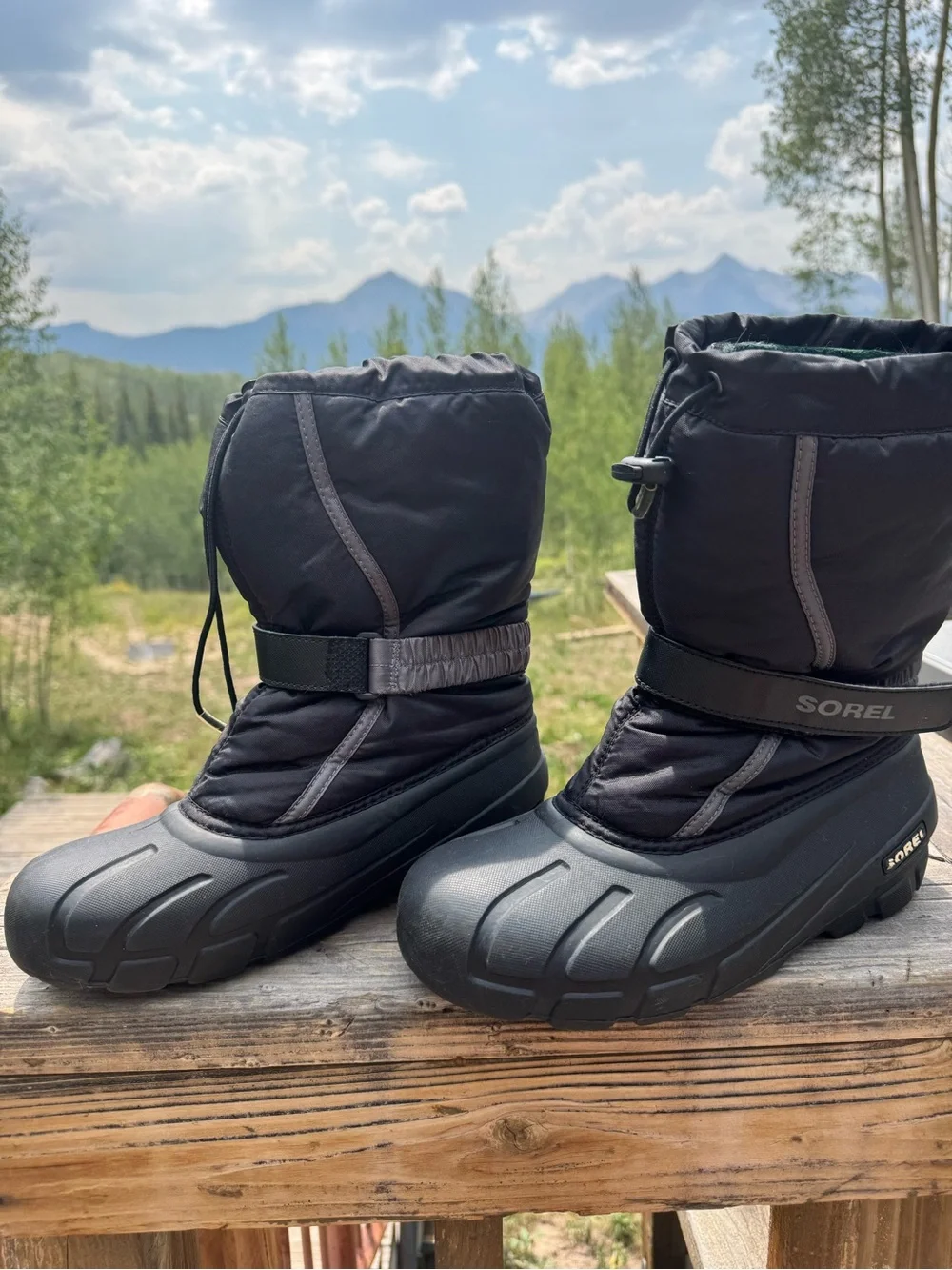 Sorel Kids Black Winter Snow Boots with Adjustable Strap